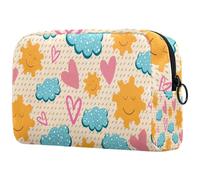 Cute Sunny Clouds Pink Love Heart Trousse per cosmetici da donna, borsa da viaggio grande per trucchi pratica borsa organizer con cerniera, Multi, 18.5x7.5x13cm/7.3x3x5.1in, Beauty case