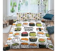 Cute sushi designsSet Di Copripiumino morbida microfibra 3 Pezzi stampa 3D con cerniera Kawaii cartoon style copripiumino incluso federe aiosa ultra morbido for ragazze Super king（260x220cm）