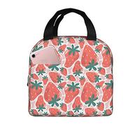 Cute Sweet Strawberry Pink Cow Print Borsa Per Il Pranzo Addensato Borsa Pranzo Portatile Borsetta Termica Per Palestra Ufficio Scuola 22X20X13Cm