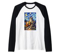 Cute Tabby Cat Playing Guitar Whimsical Art Music Camping Maglia con Maniche Raglan