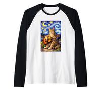 Cute Tabby Cat Playing Guitar Whimsical Art Music Camping Maglia con Maniche Raglan