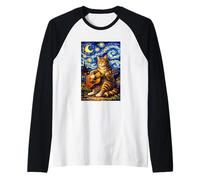 Cute Tabby Cat Playing Guitar Whimsical Art Music Camping Maglia con Maniche Raglan