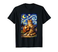 Cute Tabby Cat Playing Guitar Whimsical Art Music Camping Maglietta