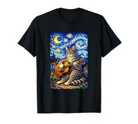 Cute Tabby Cat Playing Guitar Whimsical Art Music Camping Maglietta