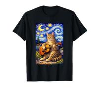 Cute Tabby Cat Playing Guitar Whimsical Art Music Camping Maglietta