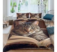 Cute tabby catSet Di Copripiumino morbida microfibra 3 pezzi motivo 3D con cerniera Reading cozy scene copripiumino incluso federe aiosa ultra morbido e traspirante for bambini Double（200x200cm）