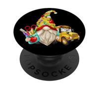 Cute Teacher Gnome With Big Yellow Bus For School Bus Driver PopSockets PopGrip Adesivo