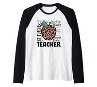 Cute Teacher Leopard Apple for Women & New Preschool Teacher Maglia con Maniche Raglan
