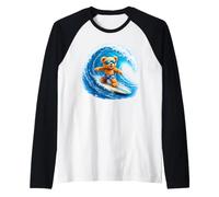 Cute Teddy Bear Cavalcando Le Onde Tavola Surf Forme Mania Maglia con Maniche Raglan