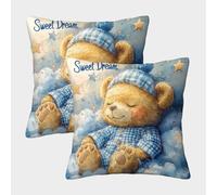 Cute Teddy Bear-Sleepy Cartoon Style Federe Cuscini Per Divano Decorativa Art Fodere Cuscino Set 2 Pezzi Moderni Per Soggiorno Camera Sofà 45x45cm