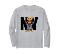 Cute Teddy Bear USA Flag, New York Style Bear Illustration Maglia a Manica