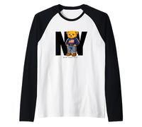 Cute Teddy Bear USA Flag, New York Style Bear Illustration Maglia con Maniche Raglan