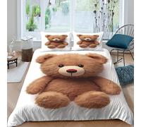 Cute teddy bearcopripiumino microfibra morbida 3 pezzi motivo 3D cerniera nascosta Soft plush toy style_ Set Di Copripiumino incluso federe per cuscini aiosa for adulti Super king（260x220cm）