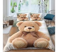 Cute teddy bearcopripiumino microfibra Set di 3 Pezzi stampa di 3D cerniera nascosta Soft plush toy style Set Di Copripiumino con federe per cuscini traspirante for adulti Super king（260x220cm）