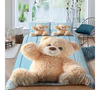 Cute teddy bearcopripiumino morbida 3 Pezzi stampa 3D con cerniera Soft plush toy style Set Di Copripiumino con federe per cuscini traspirante for bambini e adolescenti Super king（260x220cm）