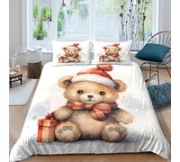 Cute teddy bearcopripiumino ultra microfibra 3 Pezzi stampa 3D con cerniera Christmas watercolor Set Di Copripiumino incluso federe per cuscini aiosa for bambini e adolescenti Super king（260x220cm）