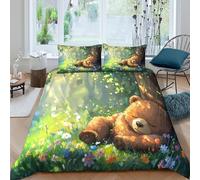 Cute teddy bearcopripiumino ultra microfibra 3 Pezzi stampa 3D con cerniera Forest bedtime illust Set Di Copripiumino incluso federe per cuscini aiosa for bambini e adolescenti Super king（260x220cm）