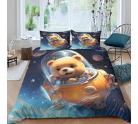 Cute teddy bearSet Di Copripiumino 3 Pezzi stampa di 3D cerniera nascosta Space adventure style copripiumino incluso federe aiosa ultra morbido e traspirante for bambini Super king（260x220cm）