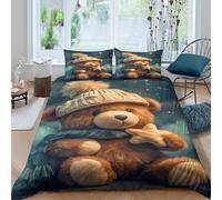 Cute teddy bearSet Di Copripiumino microfibra morbida 3 Pezzi stampa 3D con cerniera Christmas cozy style copripiumino con federa traspirante ultra morbido e traspirante for bambini Single（140x200cm）