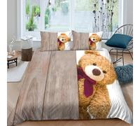 Cute teddy bearSet Di Copripiumino morbida 3 pezzi motivo 3D con cerniera Soft plush toy style_ copripiumino incluso federe aiosa ultra morbido e traspirante for bambini Super king（260x220cm）