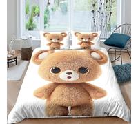 cute teddy bearSet Di Copripiumino morbida microfibra 3 Pezzi stampa di 3D con cerniera cartoon plush toy style copripiumino con federe traspirante ultra morbido for ragazze Super king（260x220cm）