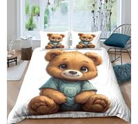 cute teddy bearSet Di Copripiumino ultra microfibra 3 Pezzi stampa di 3D cerniera nascosta cartoon illust copripiumino con federa soffice ultra morbido e traspirante for bambini Super king（260x220cm）