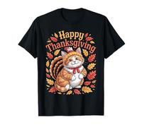 Cute Thanksgiving Cat Turkey Funny Autumn Animal Maglietta