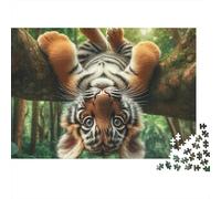 Cute Tiger Cub Hanging Puzzle Da 1000 Pezzi in Carta Ecologica Per Bambini Principianti, Puzzle Ultra Difficile, Divertimento Dopo Scuola, Puzzle Miglior Valutato Per Giovani Apprendisti 70x50cm/1000