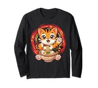 Cute Tiger Mangiare Una Ciotola di Ramen Maglia a Manica