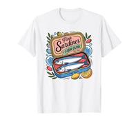 Cute Tinned Fish Italian Coastal Vintage Sardine Girl Summer Maglietta