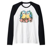 Cute Tit Birds Bella Coppia di Uccelli per Sempre Insieme Amanti Maglia con Maniche Raglan