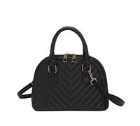 Cute Tote Bags Ladies Fashion Solid Color Leather Versatile Handbag Double Zipper Messenger Bag(Black)