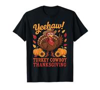 Cute Turkey Cowboy Fall Harvest Western Thanksgiving Maglietta