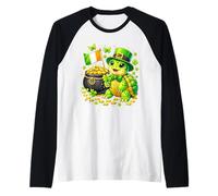 Cute Turtle Leprechaun St Patricks Day Boys Girls Shamrock Maglia con Maniche Raglan