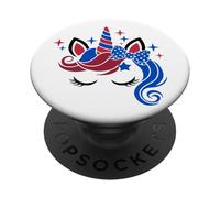 Cute Unicorn 4th Of July American Flag Patriotic Girls Kids PopSockets PopGrip Adesivo