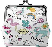 Cute Unicorn Cat Flamingo Rainbow Pattern Buckle Portamonete in pelle Vintage Pouch Kiss Lock Change PurseWallets for Women Girls