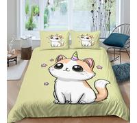 cute unicorn catcopripiumino microfibra Set di 3 Pezzi stampa 3D con cerniera kawaii cartoon style Set Di Copripiumino con federe per cuscini soffice for bambini e adolescenti Single（140x200cm）