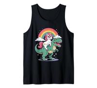Cute Unicorn Riding T Rex Dinosaur Rainbow Clouds Canotta