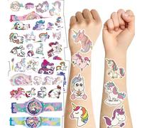 Cute Unicorno Doodle Stickers - Tacchetti Unicorni Magici Tattoo per Bambini - Arte del corpo temporanea luminosa e impermeabile con glitter e arcobaleno - Ottimo per feste, scuola - E fai da te - Reg