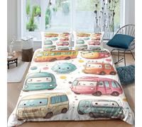 Cute vehiclesSet Di Copripiumino morbida 3 Pezzi stampa 3D con cerniera Cartoon kids style copripiumino incluso federe aiosa ultra morbido e traspirante for bambini adulti ragazzi King（220x240cm）