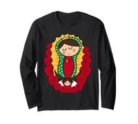 Cute Virgin Mary Cartoon Guadalupe Devotion in Kawaii Form Maglia a Manica