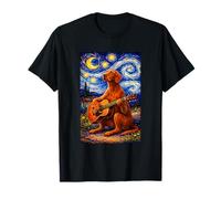 Cute Vizsla Playing Guitar Whimsical Art Dog Music Camping Maglietta