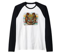 Cute Western Bull Sunflower Horseshoe for Women Country Boho Maglia con Maniche Raglan