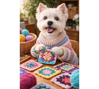 Cute Westie Crochet Notebook, Adorable Dog Granny Squares Cover, Yarn Lover Journal, Crochet Gift for Crafters, Lined Notebook 6x9