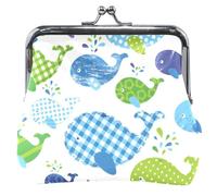 Cute Whales - Custodia in pelle personalizzata per monete da donna, simpatiche balene carine, blu, verde, bacio, chiusura a fibbia, porta carte, buste carine blu verde, Cute Whales Blue Green