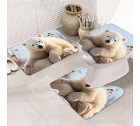Cute White Bear Animals Print Set Di Tappetini Da Bagno 3 Pezzi, Tappetino Da Bagno Resistente Tappeto Con Profilo A U Per La Casa Toeletta