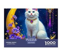 Cute White Cat 1000Pezzi Puzzle Immagine Dipinta Pet Cat Divertimento Idea Regalo Uomo E Donna A Partire Dai 12 Anni70x50cm/1000pcs