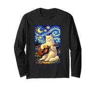 Cute White Cat Playing Guitar Whimsical Art Music Camping Maglia a Manica