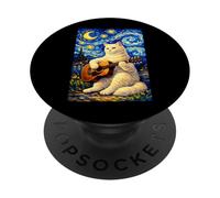 Cute White Cat Playing Guitar Whimsical Art Music Camping PopSockets PopGrip Adesivo