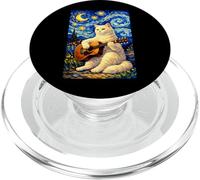 Cute White Cat Playing Guitar Whimsical Art Music Camping PopSockets PopGrip per MagSafe